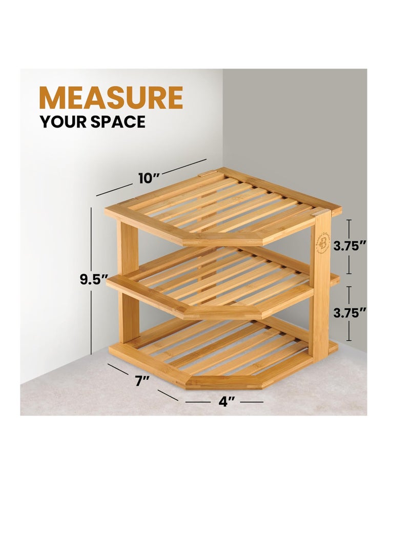Bambüsi Cabinet Organizer Shelf - Bamboo Corner Rack for Kitchen Counter, Cabinet Space Saver for Plates, Dishes, Bowls, Bread - Pantry and Bathroom Storage or Countertop - Useful Home & Housewarming Gift - Image 3