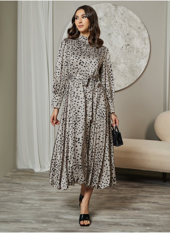 Styli Styli Spot Print High Neck Midi Dress  - Image 1