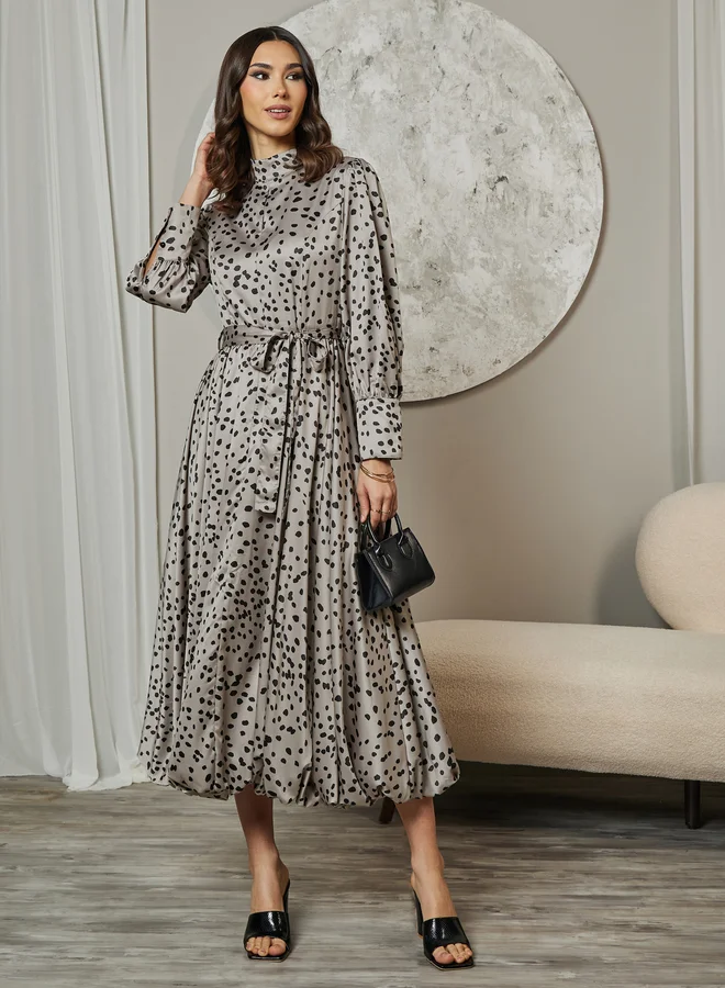 Styli Spotted Long Sleeve Dress