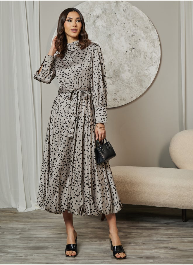 Styli Styli Spot Print High Neck Midi Dress  - Image 3