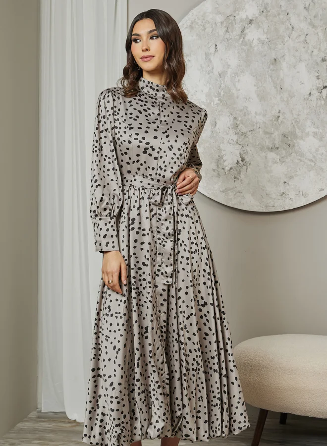 Styli Spotted Long Sleeve Dress