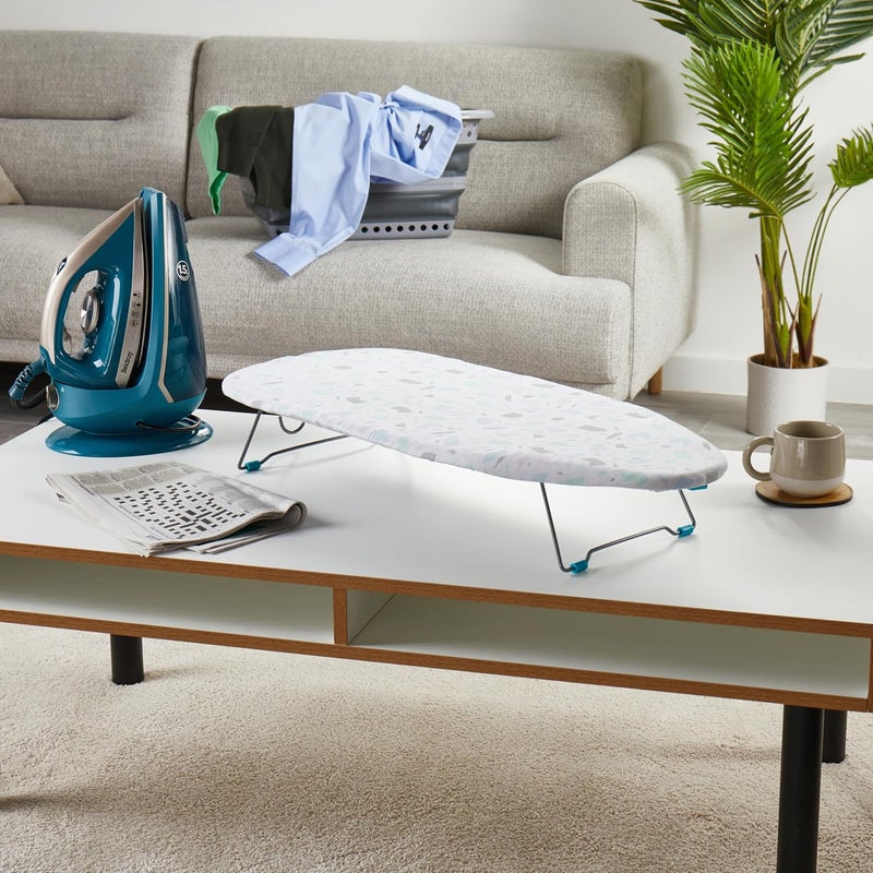 Beldray LA028459PASFEU7 Tabletop Ironing Board - 100% Cotton Cover & Felt Pad for a Smooth Press, Compact & Convenient, Ideal for Left & Right-Handed Use, Portable/Lightweight, Terrazzo Pastel Pattern - Image 5