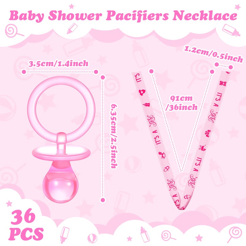 Coume 36 Pieces Baby Shower Pacifiers Necklace Acrylic Baby Party Favors Pacifiers Charm Necklace for Baby Shower Party Decorations Table Scatter(Pink) - Image 3