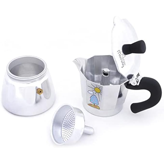 Any Morning Stovetop Espresso Maker Moka Pot Italian Coffee Maker Coffee Percolator Aluminum Moca Pots 6 Cups Coffee Maker 8 Oz 240 Ml 6 Cup Silver Black - Image 3