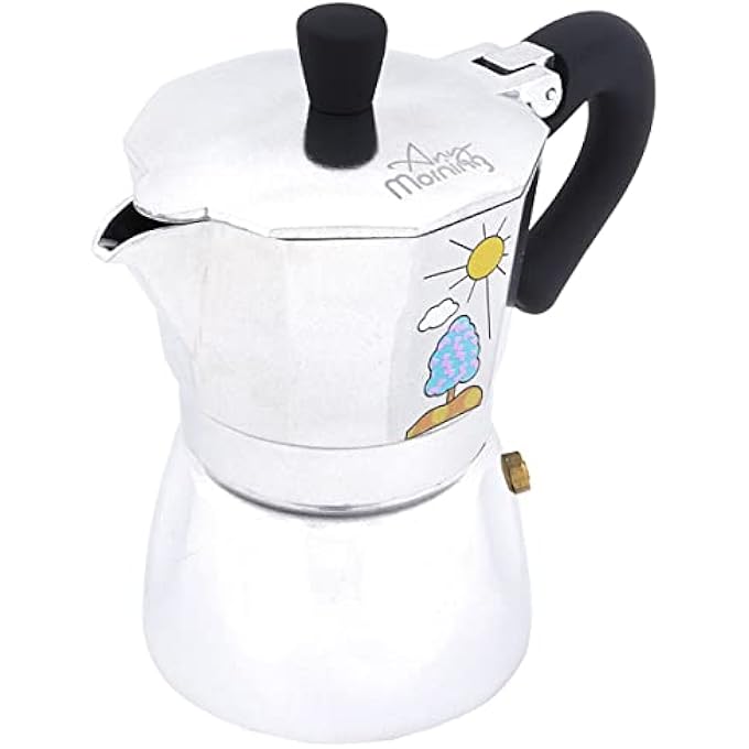 Any Morning Stovetop Espresso Maker Moka Pot Italian Coffee Maker Coffee Percolator Aluminum Moca Pots 6 Cups Coffee Maker 8 Oz 240 Ml 6 Cup Silver Black - Image 4