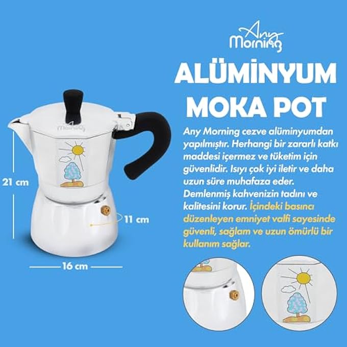 Any Morning Stovetop Espresso Maker Moka Pot Italian Coffee Maker Coffee Percolator Aluminum Moca Pots 6 Cups Coffee Maker 8 Oz 240 Ml 6 Cup Silver Black - Image 5