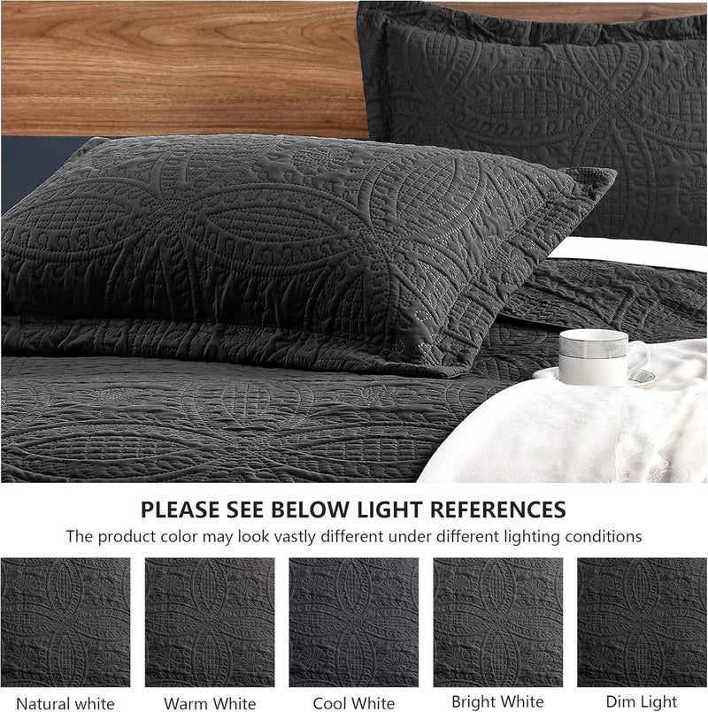 Love's cabin King Black Quilt Sets with Coin Pattern, Comforter Bedding Cover Soft Lightweight Bedspread Bed Decor Coverlet Sets for All Season(106"x96") - Image 5