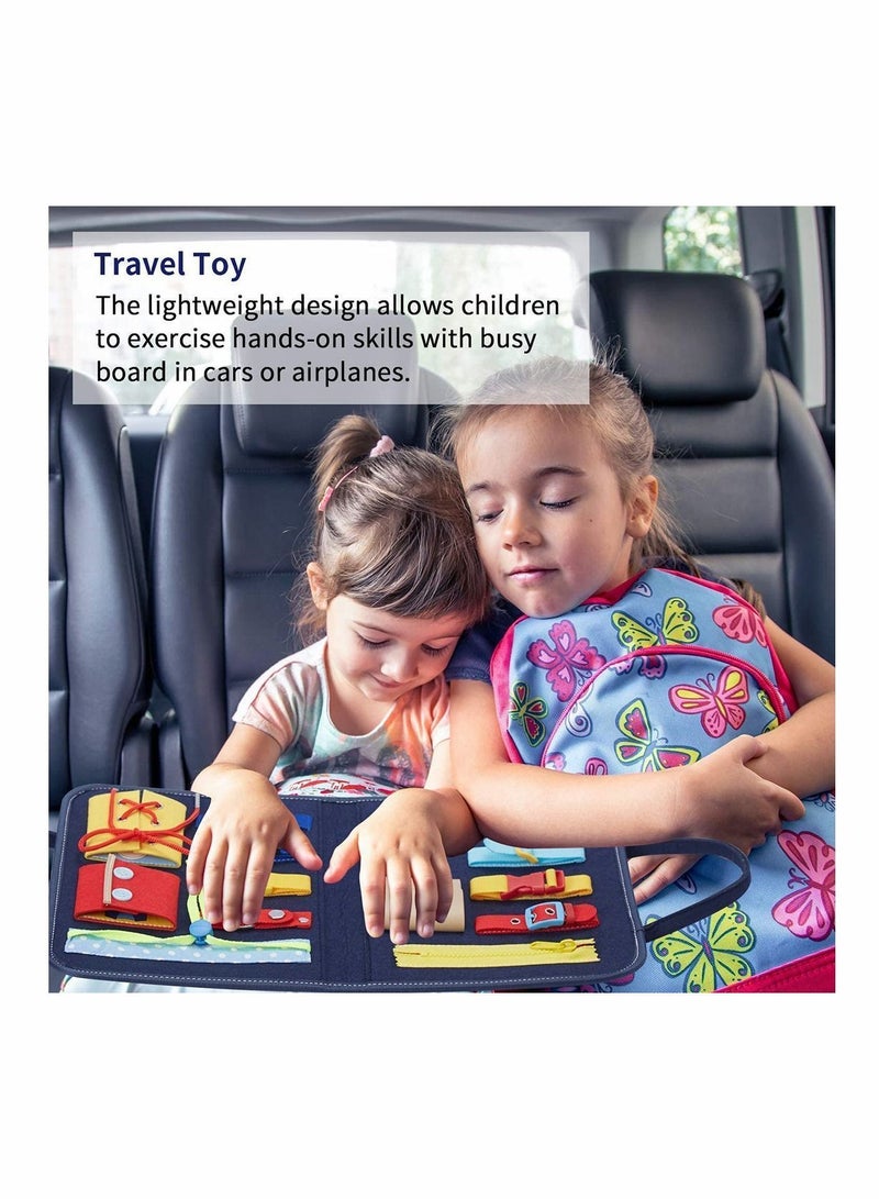 NIBEMINENT Toddler Busy Board, Montessori Toy Gifts for Fine Motor Skills & Learn to Dress, Sensory Aeroplane or Car Travel - Image 5