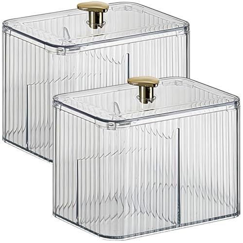 Toyosport 2 Pcs Qtip Holder with Lid Qtip Holder Dispenser 3Section Cotton Ball Holder Cotton Ball Holders and Storage Clear Storage for Bathroom Vanity - Image 1