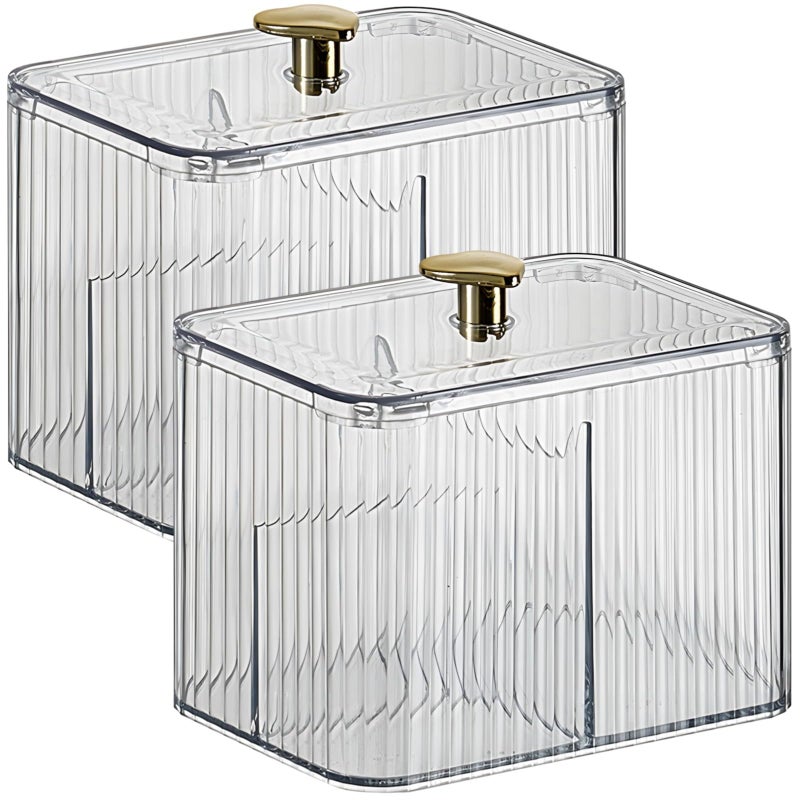 Toyosport 2 Pcs Qtip Holder with Lid Qtip Holder Dispenser 3Section Cotton Ball Holder Cotton Ball Holders and Storage Clear Storage for Bathroom Vanity - Image 2