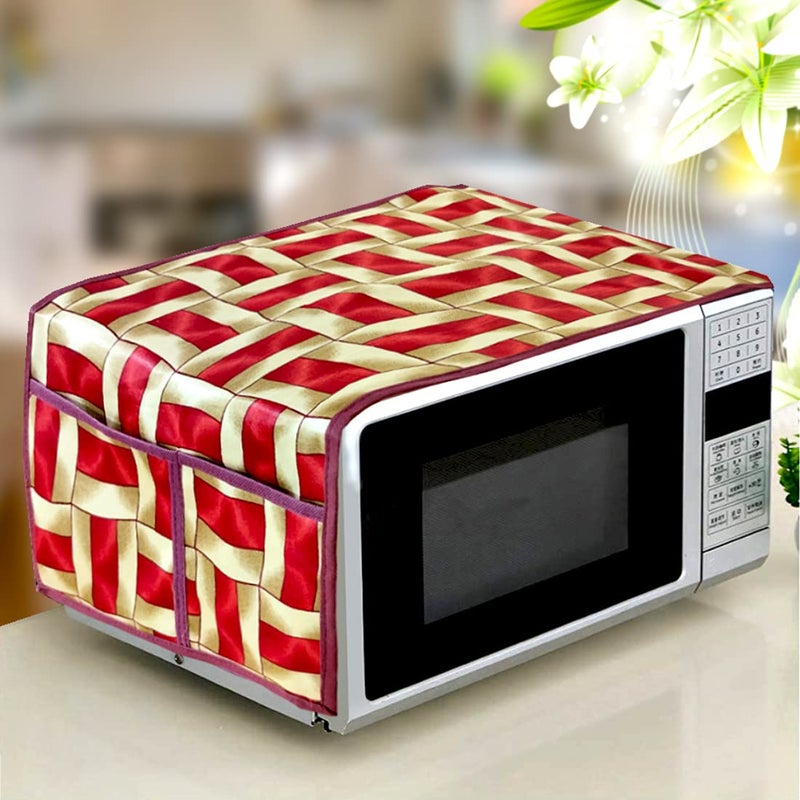 KANUSHI Industries MicrowaveOven Top Cover with 4 Utility Pockets 1 Pc Front Load Automatic Washing Machine CoverColor RedMicroWASMACFrontREDGoldenLINE - Image 2