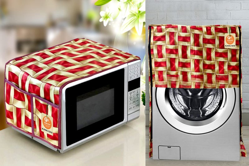 KANUSHI Industries MicrowaveOven Top Cover with 4 Utility Pockets 1 Pc Front Load Automatic Washing Machine CoverColor RedMicroWASMACFrontREDGoldenLINE - Image 1