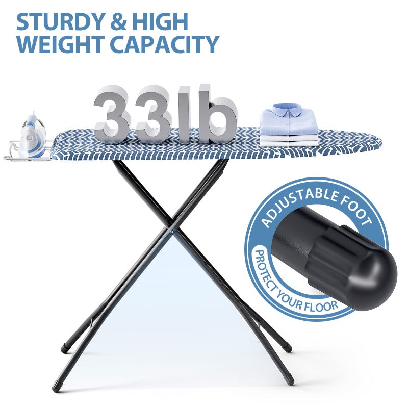 KINGBOARD Foldable Ironing Board Full Size, Iron and Ironing Board Set Standard Size, Iron Boards with Ironrest & Adjustable Height,Heavy Duty Iron Table Stand with Metal Legs &Thick Cover,43x13 Blue - Image 4