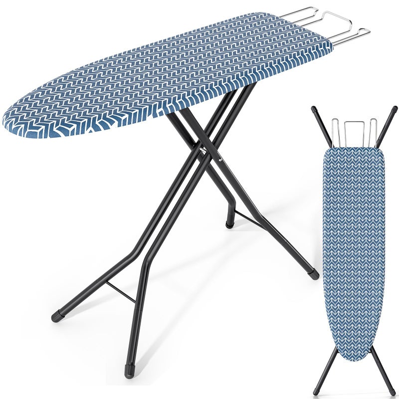 KINGBOARD Foldable Ironing Board Full Size, Iron and Ironing Board Set Standard Size, Iron Boards with Ironrest & Adjustable Height,Heavy Duty Iron Table Stand with Metal Legs &Thick Cover,43x13 Blue - Image 1