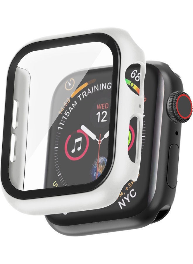 NIBEMINENT Suitable Pc Protective Case Tempered Film For Apple Watch Generation 6/5/4 44MM White - Image 1