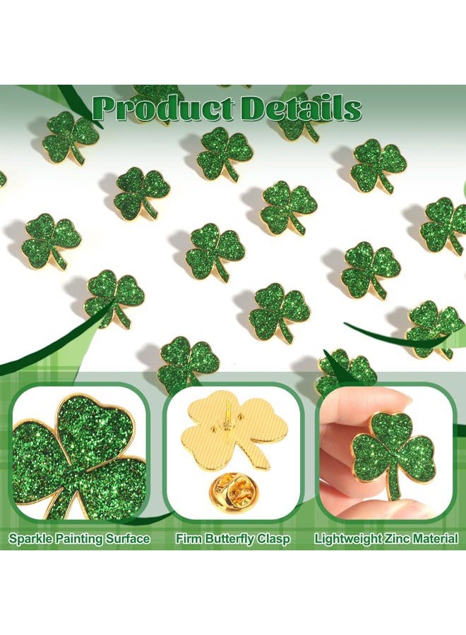 SINCCO 25/50/100 Sets St. Patricks Day Clover Lapel Pins Bulk Shamrock Pin Brooches with Irish Blessing Cards Gift Bags for St. Patrick's Day Party Favors Jewelry Accessories(25 Sets) - Image 3