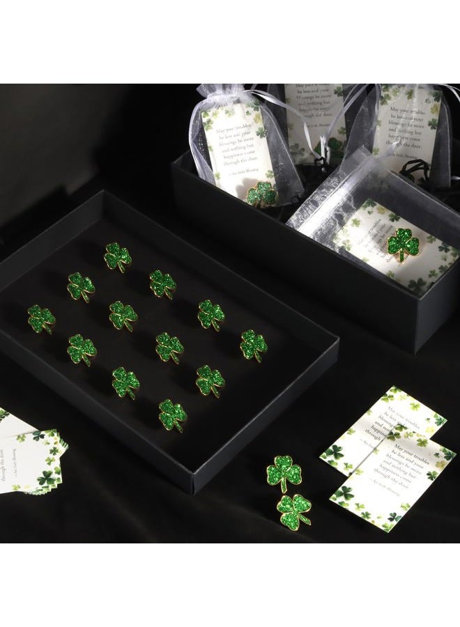 SINCCO 25/50/100 Sets St. Patricks Day Clover Lapel Pins Bulk Shamrock Pin Brooches with Irish Blessing Cards Gift Bags for St. Patrick's Day Party Favors Jewelry Accessories(25 Sets) - Image 4