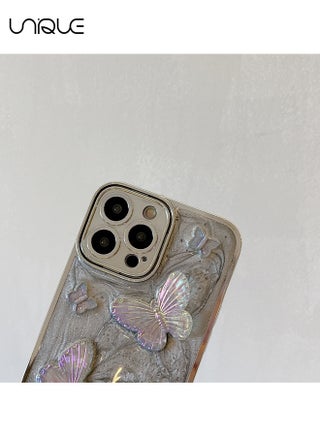 متوافق مع حافظات آيفون 15 برو ماكس - جراب هاتف 3D Butterfly - غطاء هاتف فضي لامع - حافظات هاتف أنيقة وبسيطة - حماية من السقوط TPU - مع حبل - view 2
