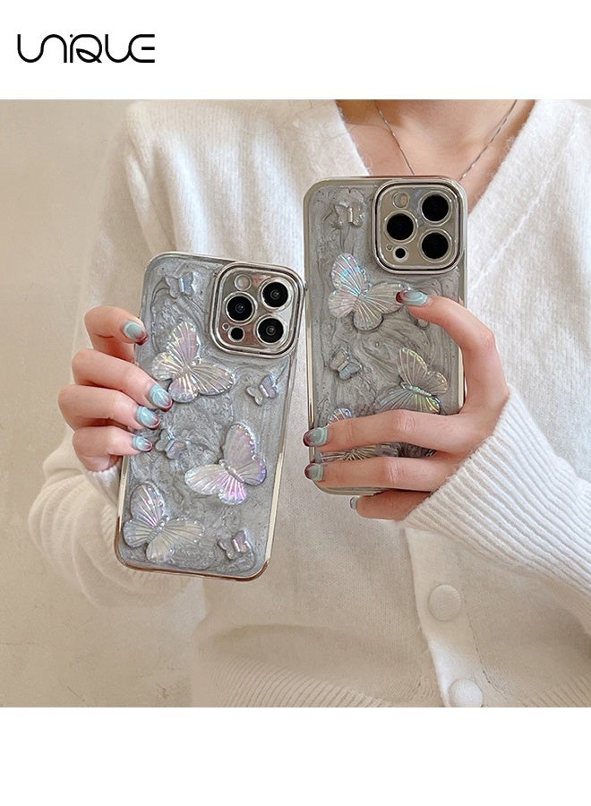 Unique Compatible with iPhone 15 Pro Max Cases - 3D Butterfly Phone Case - Silver Shiny Phone Case - Sleek and Minimalist Phone Cases - TPU Drop Protection - With Lanyard - Image 5