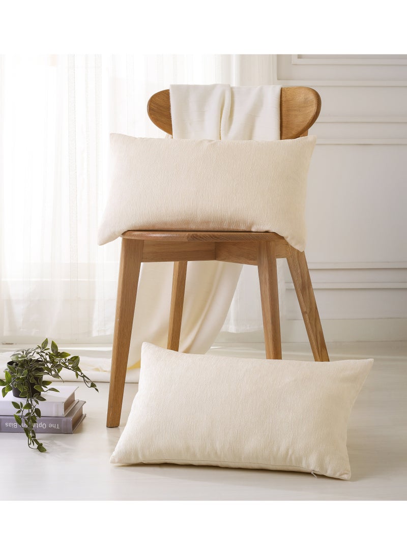 PHF 2 Piece 30cm x 50cm Lumbar Throw Pillow Covers, Rectangle Boho Decorative Covers with Zipper Closure, Cream - Image 1