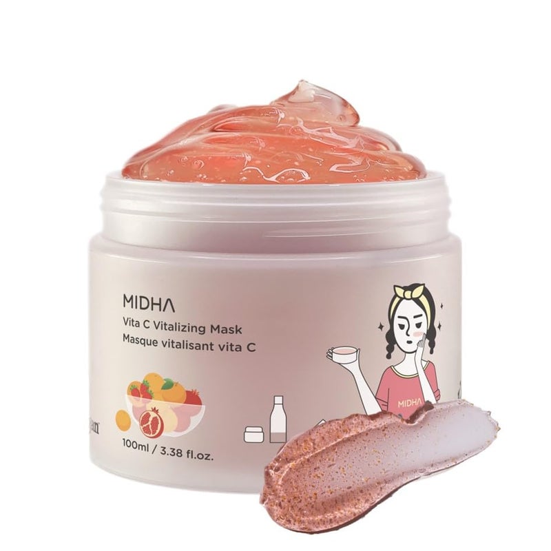 MIDHA VITA C VITALIZING MASK, 3.38fl.oz/100ml,Hydrating, Jelly Texture, Glow-Enhancing, Moisture boost, Daily Vitality Boosting, Soothing, Nourishing, Wash off Pack - Image 1