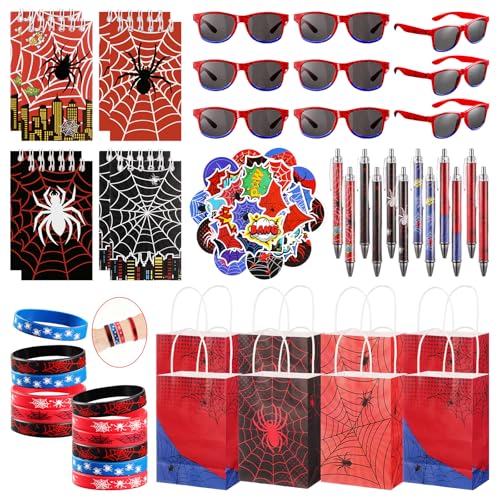 Vanblue 110Pcs Spider Party Favors Birthday Decorations Hero Theme Party SuppliesSpider Web GlassesGift BagsClassroom Rewards Goodie Bag StuffersPiata Fillers for Boys Movie Fans - Image 1