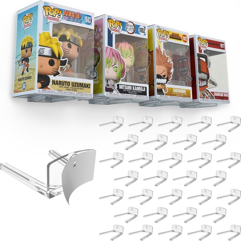 Modern JP رف عرض ياباني حديث مغلف بالغراء لصناديق Funko Pop (32 قطعة) – تثبيت نظيف لعرض Funko Pop – تركيب سهل باستخدام الغراء – يحمي الصناديق ولا يتطلب استخدام المسامير – اللون شفاف - Image 1