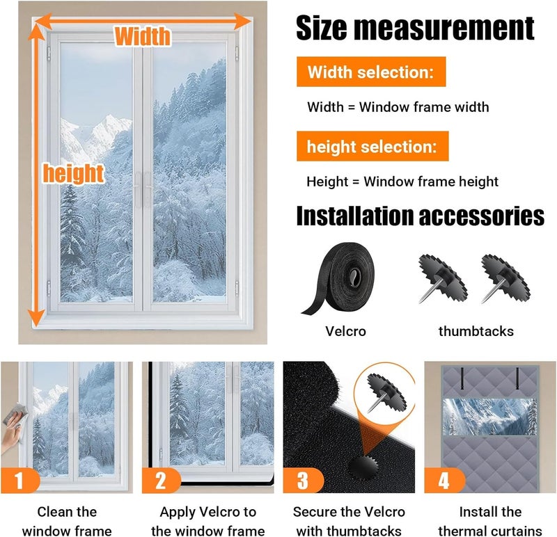 Thermal Insulated Window Cover, Winterize Window Blanket Reusable Oxford Cloth Cotton Layer Windows Insulation Kit with Hook & Loop for RV Living Room Bedroom(Gray,W33inxH59in) - Image 5