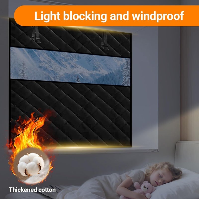 Thermal Insulated Window Cover, Winterize Window Blanket Reusable Oxford Cloth Cotton Layer Windows Insulation Kit with Hook & Loop for RV Living Room Bedroom(Gray,W33inxH59in) - Image 4