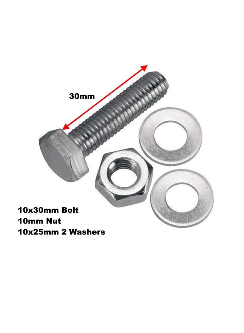 12 pcs Hex Head Screw Bolts Nuts & Washers Fully Thread GI Plain Finish Bolt Set 10, 30MM - Image 3