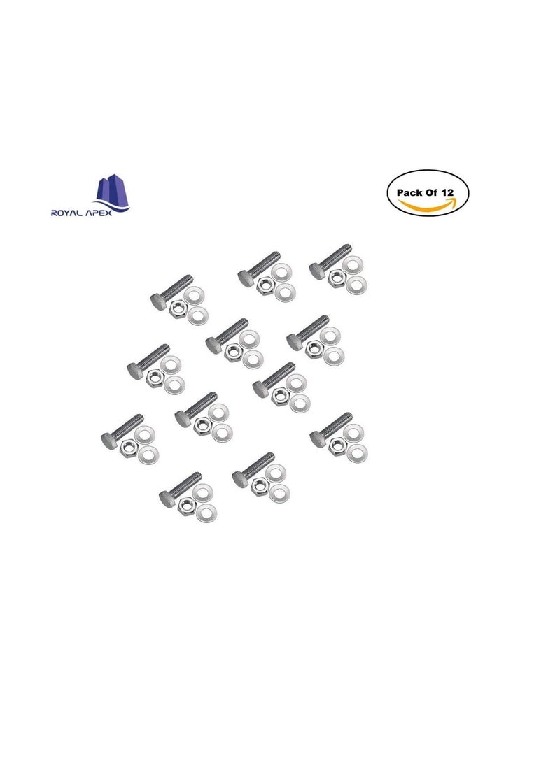 12 pcs Hex Head Screw Bolts Nuts & Washers Fully Thread GI Plain Finish Bolt Set 10, 30MM - Image 1