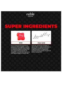 noble nature Iron & Folic Acid Supplement, with Zinc, Copper, Vitamin C & Vitamin B12, Supports Red Blood Cell Production - 120 Veg Tablets  - Image 4