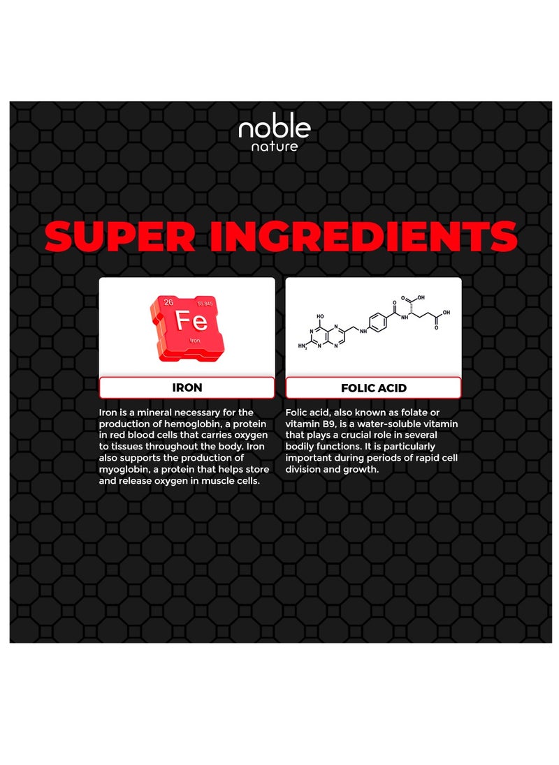 noble nature - Iron & Folic Acid Supplement, with Zinc, Copper, Vitamin C & Vitamin B12, Supports Red Blood Cell Production - 120 Veg Tablets - Image 1