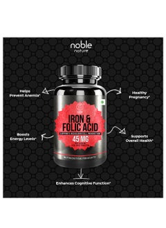 noble nature Iron & Folic Acid Supplement, with Zinc, Copper, Vitamin C & Vitamin B12, Supports Red Blood Cell Production - 120 Veg Tablets  - Image 5