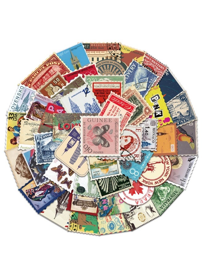 50 Pieces Vintage Waterproof Stamp Style Stickers Style Vinyl Stickers for Refrigerator Water Bottles Skateboard Luggage Decals Graffiti Patches Toy Games for Kids Children - Image 1