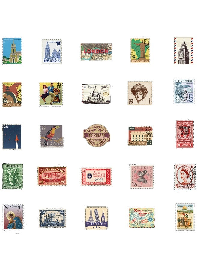 50 Pieces Vintage Waterproof Stamp Style Stickers Style Vinyl Stickers for Refrigerator Water Bottles Skateboard Luggage Decals Graffiti Patches Toy Games for Kids Children - Image 5