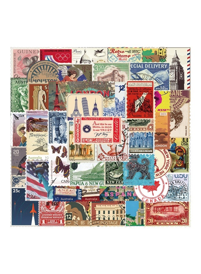 50 Pieces Vintage Waterproof Stamp Style Stickers Style Vinyl Stickers for Refrigerator Water Bottles Skateboard Luggage Decals Graffiti Patches Toy Games for Kids Children - Image 2
