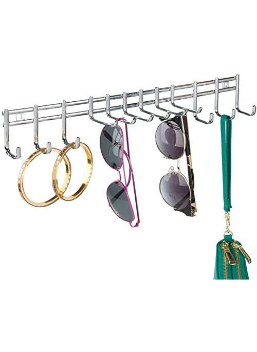 Generic Indian Decor 31117 Closet Wall Mount Metal Accessory Organizer and Storage Center Modern Slim Holder for Womens and Mens Ties Belts Scarves Sunglasses 12 Hooks 1 Pack Chrome  - Image 4