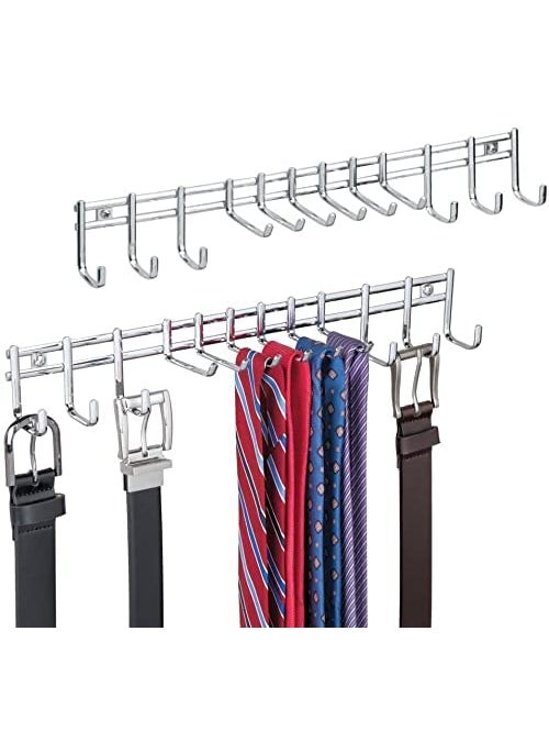 Generic Indian Decor 31117 Closet Wall Mount Metal Accessory Organizer and Storage Center Modern Slim Holder for Womens and Mens Ties Belts Scarves Sunglasses 12 Hooks 1 Pack Chrome  - Image 2