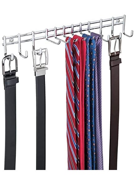 Generic Indian Decor 31117 Closet Wall Mount Metal Accessory Organizer and Storage Center Modern Slim Holder for Womens and Mens Ties Belts Scarves Sunglasses 12 Hooks 1 Pack Chrome  - Image 3