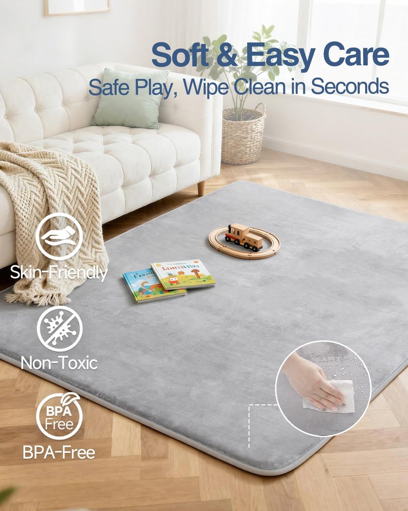 SEPARO Large Thick Baby Play Mat for Floor,Padded Foam 59x79 Playpen Mat,Soft Support&Plush Feel Nursery Kids Rug,Non Slip for Toddler,Infants,Kids Playroom,Yoga,Baby Crawling,Tummy Time (Light Grey) - Image 3