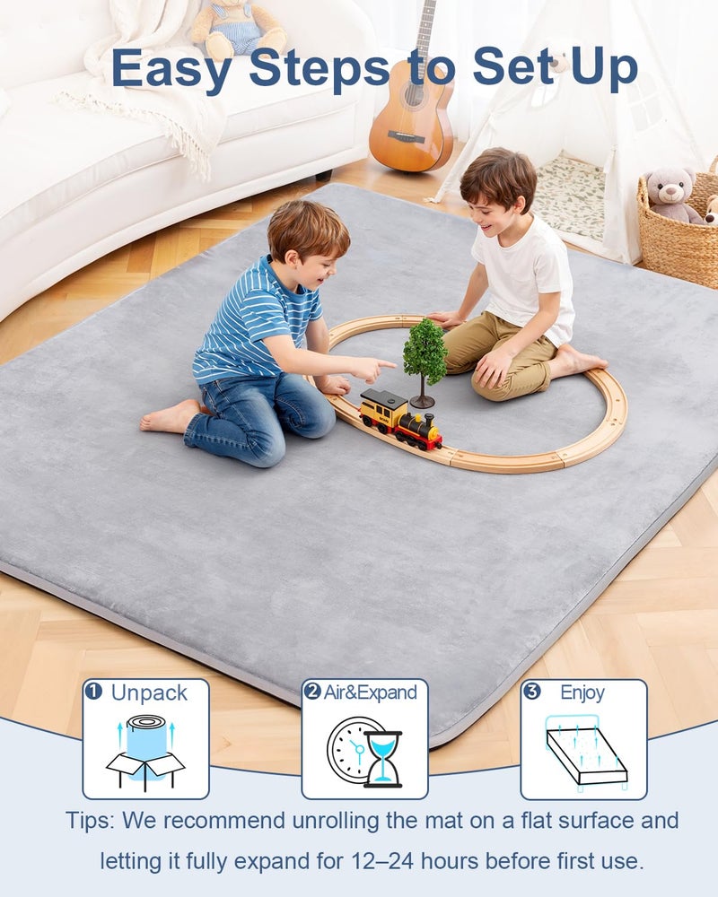 SEPARO Large Thick Baby Play Mat for Floor,Padded Foam 59x79 Playpen Mat,Soft Support&Plush Feel Nursery Kids Rug,Non Slip for Toddler,Infants,Kids Playroom,Yoga,Baby Crawling,Tummy Time (Light Grey) - Image 5
