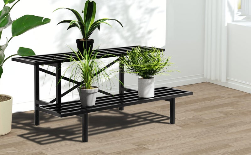 Zhongma 2 Tier Sturdy Metal Plant Stand Heavy Duty Plant Holder for Home Indoor and Outdoor, L35.43 x W17.5 x H14 inch, 440 LBS Capacity & Heavy Duty Construction. - Image 2