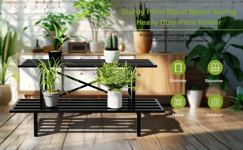 Zhongma 2 Tier Sturdy Metal Plant Stand Heavy Duty Plant Holder for Home Indoor and Outdoor, L35.43 x W17.5 x H14 inch, 440 LBS Capacity & Heavy Duty Construction. - Image 3