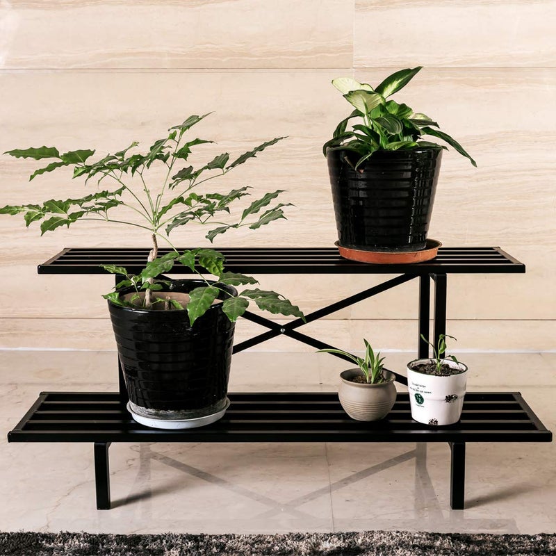 Zhongma 2 Tier Sturdy Metal Plant Stand Heavy Duty Plant Holder for Home Indoor and Outdoor, L35.43 x W17.5 x H14 inch, 440 LBS Capacity & Heavy Duty Construction. - Image 1