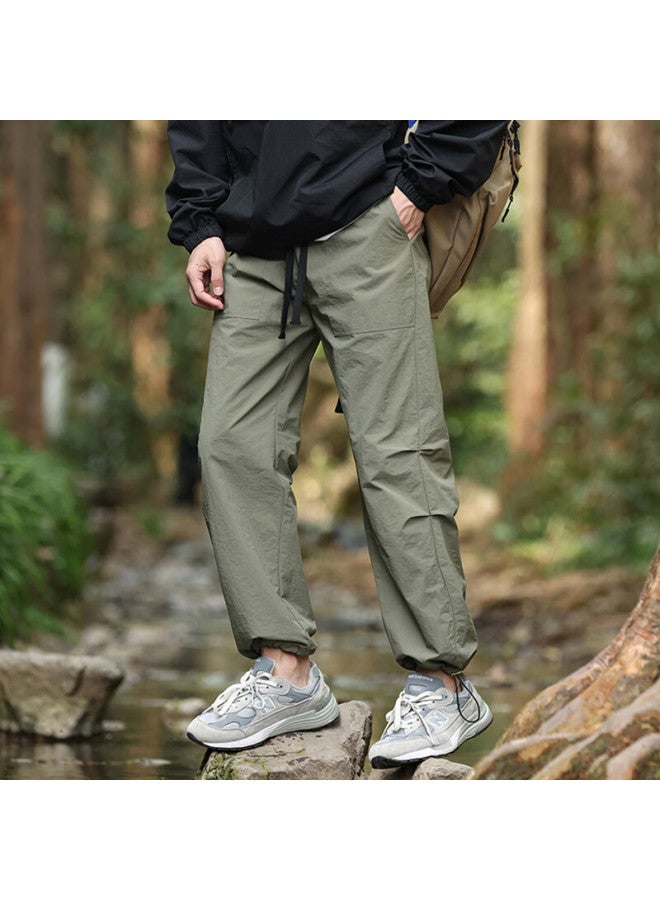 Vancamel Men's Casual Pants Summer Ice Silk Quick-dry Thin Breathable Simple Versatile Sports Long Pants Military Green M - Image 3