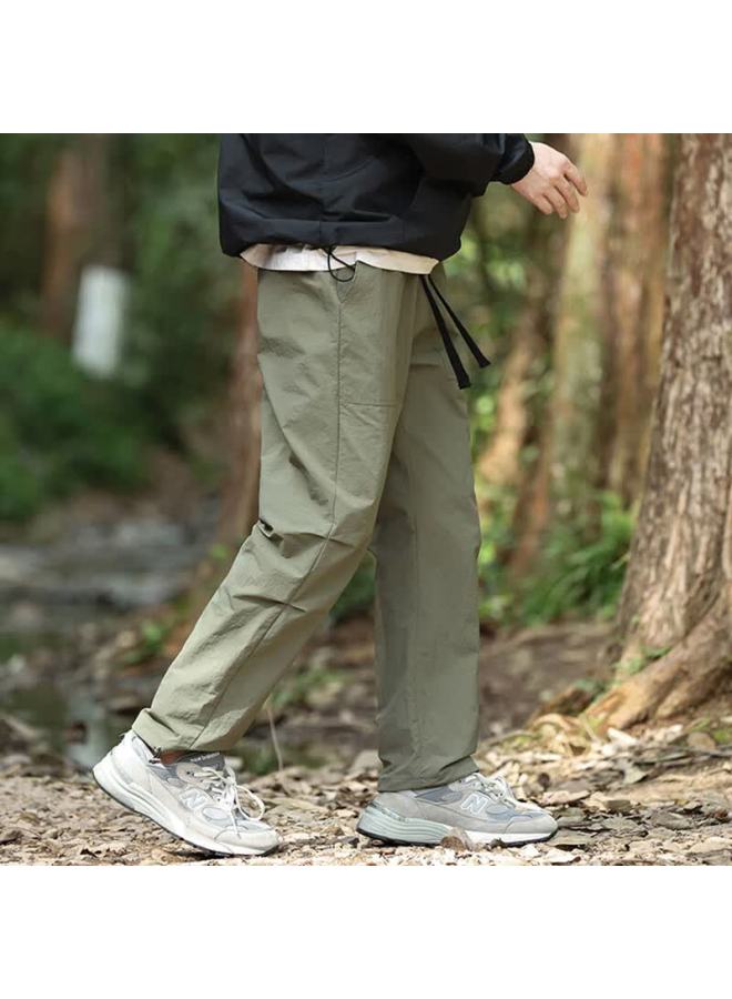 Vancamel Men's Casual Pants Summer Ice Silk Quick-dry Thin Breathable Simple Versatile Sports Long Pants Military Green M - Image 2