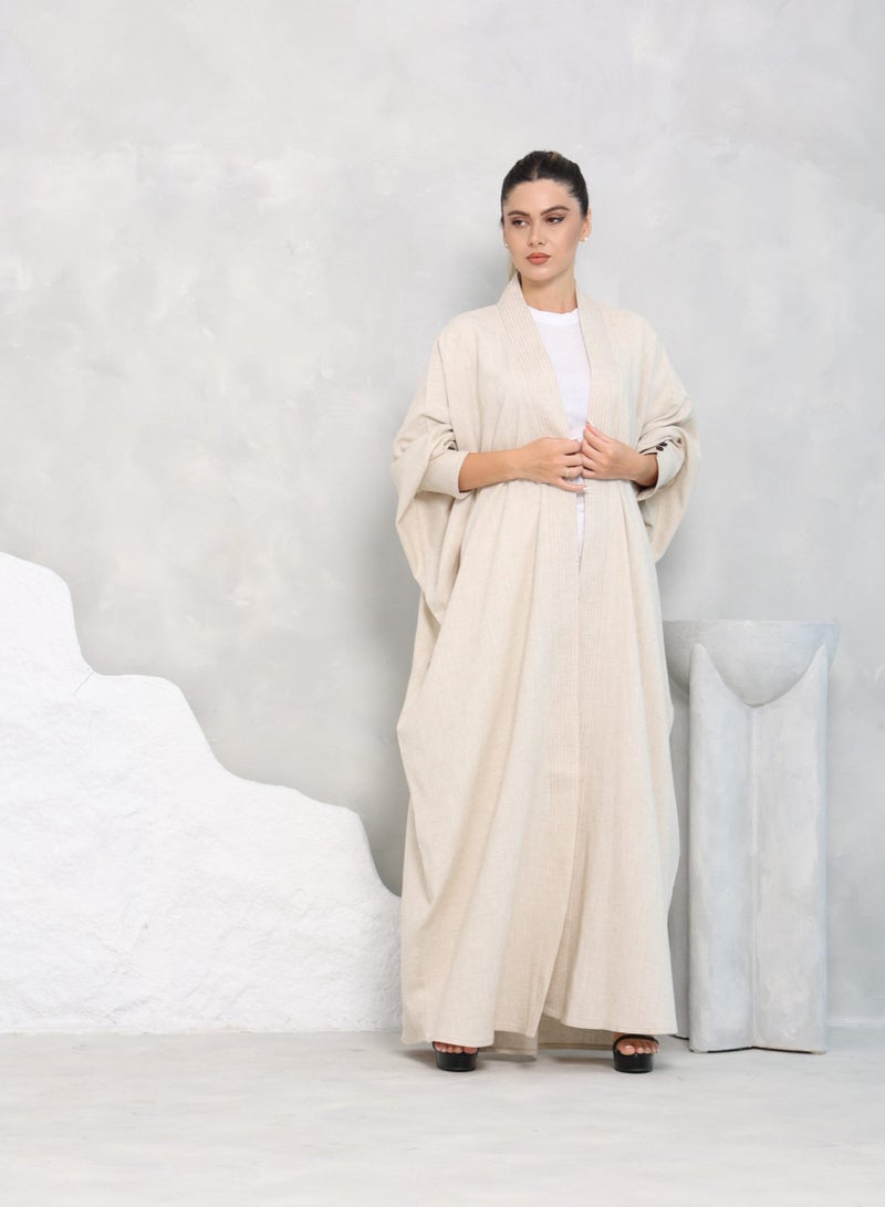 Nikias Linen Bisht Abaya with Thread Work on Cuffs & Front  - Image 1