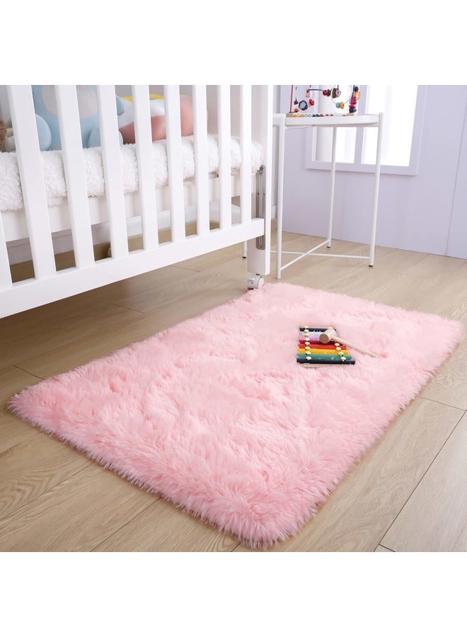 Noahas Fluffy Bedroom Rug Plush Fuzzy Rugs for Kids Room Living Room, Soft Shaggy Nursery Rug Furry Floor Carpet Modern Indoor Bedroom Decor for Boys Girls Room, 2x3 Feet, Pink - Image 4
