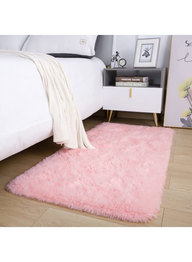 Noahas Fluffy Bedroom Rug Plush Fuzzy Rugs for Kids Room Living Room, Soft Shaggy Nursery Rug Furry Floor Carpet Modern Indoor Bedroom Decor for Boys Girls Room, 2x3 Feet, Pink - Image 3